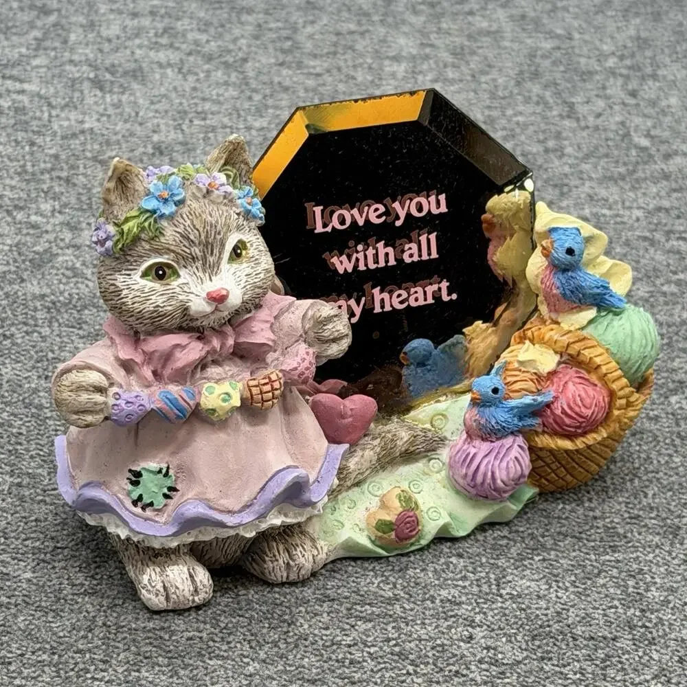 Cheerful Reflections Mirrored Trinket Cat Blue Birds Love You With All My Heart
